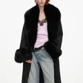 Black Jacquard Fur Collar Coat