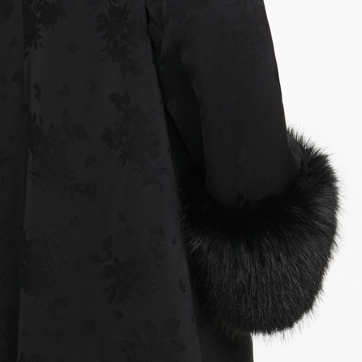Black Jacquard Fur Collar Coat