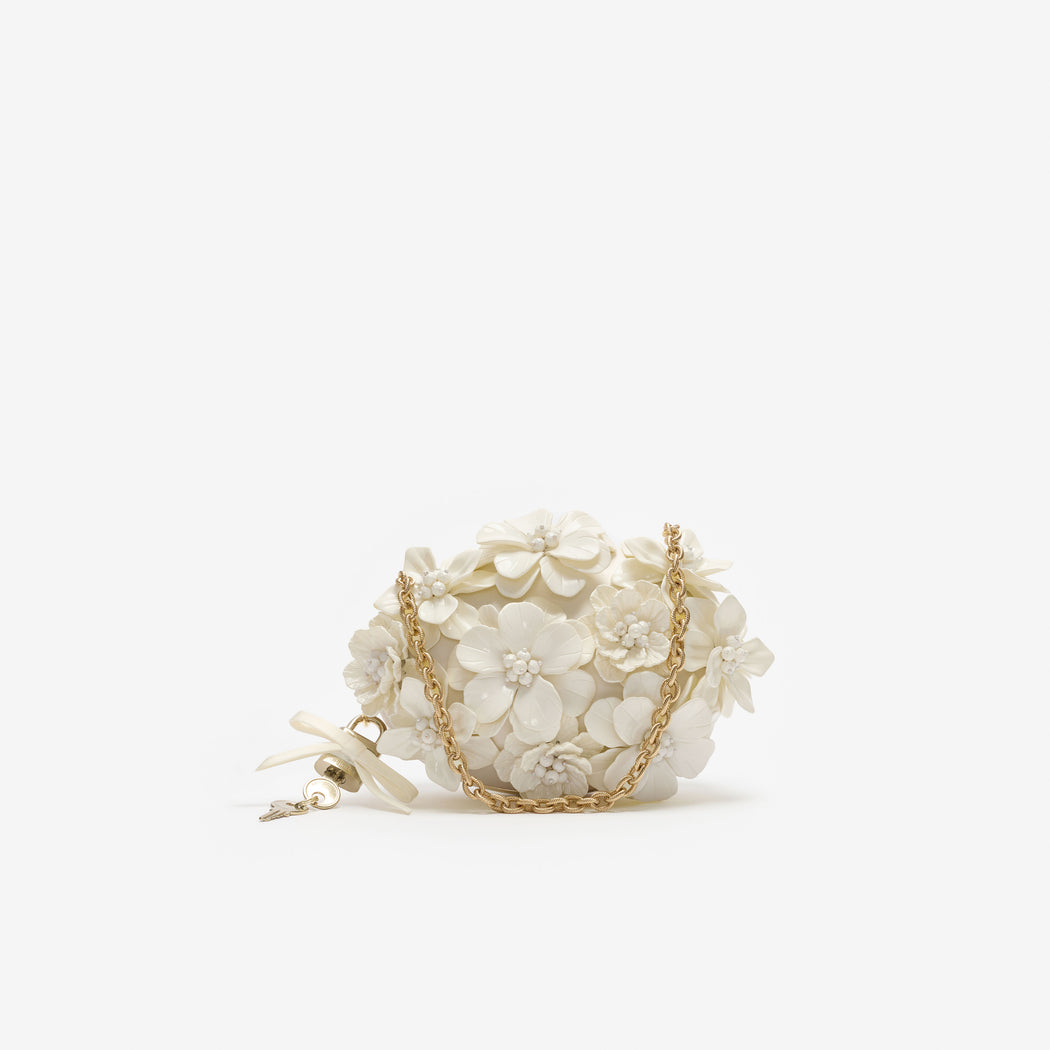 Cream Satin Floral Oval Clutch Bag