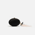 Black Satin Embroidered Oval Clutch Bag