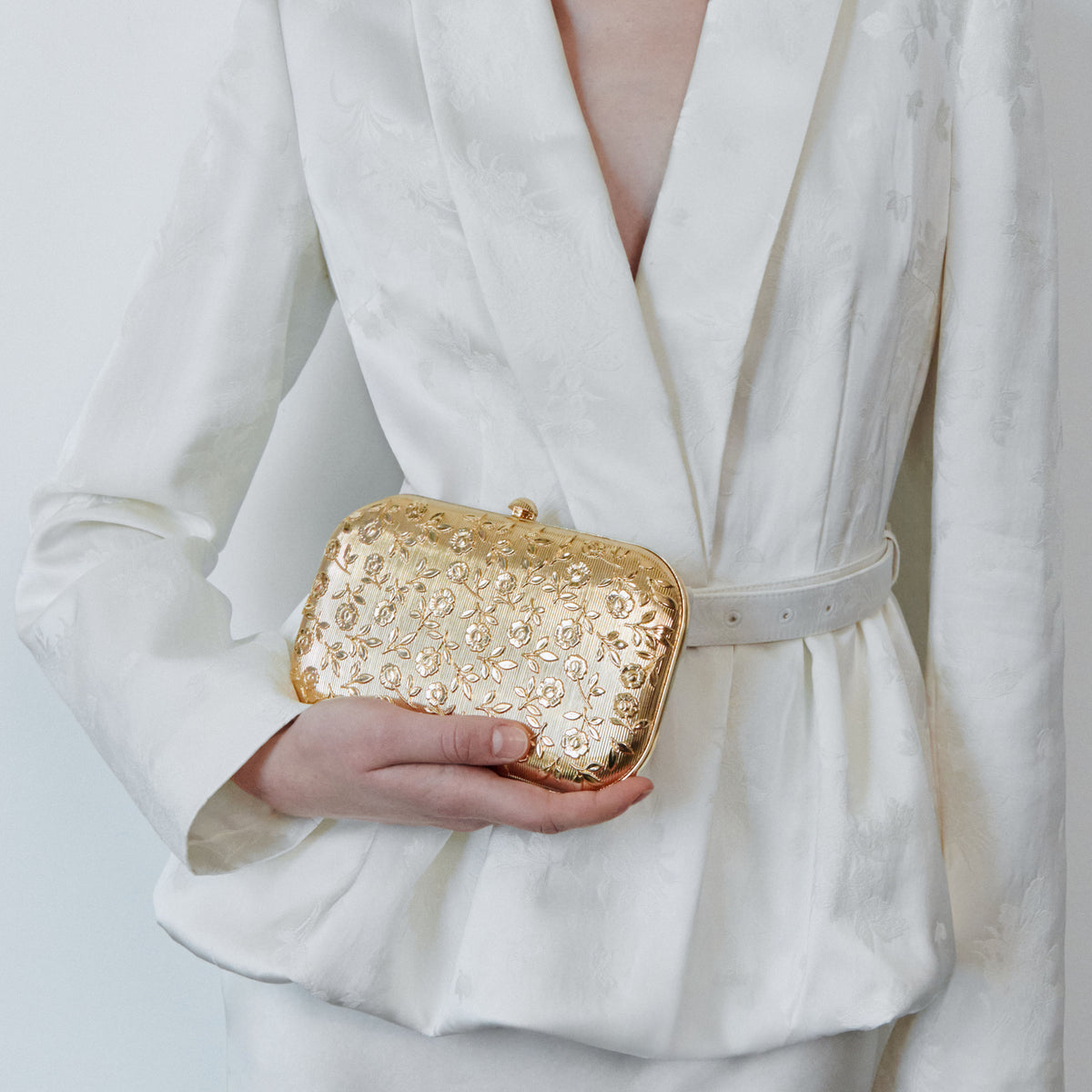 Gold Floral Engraved Clutch Bag