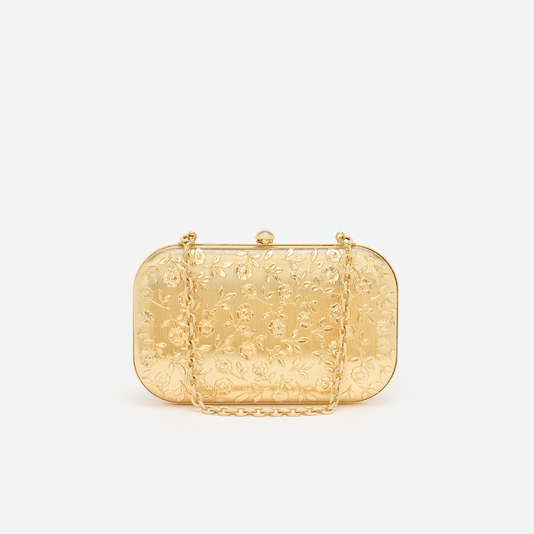 Gold Floral Engraved Clutch Bag