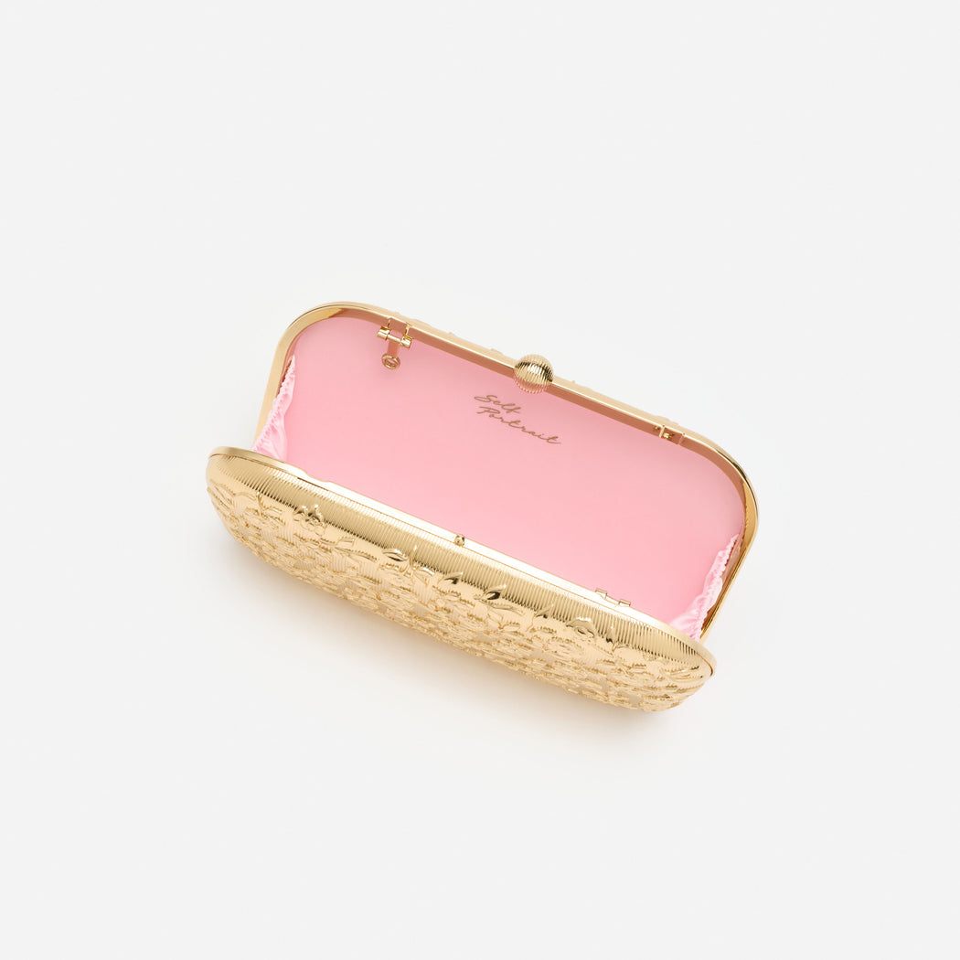 Gold Floral Engraved Clutch Bag