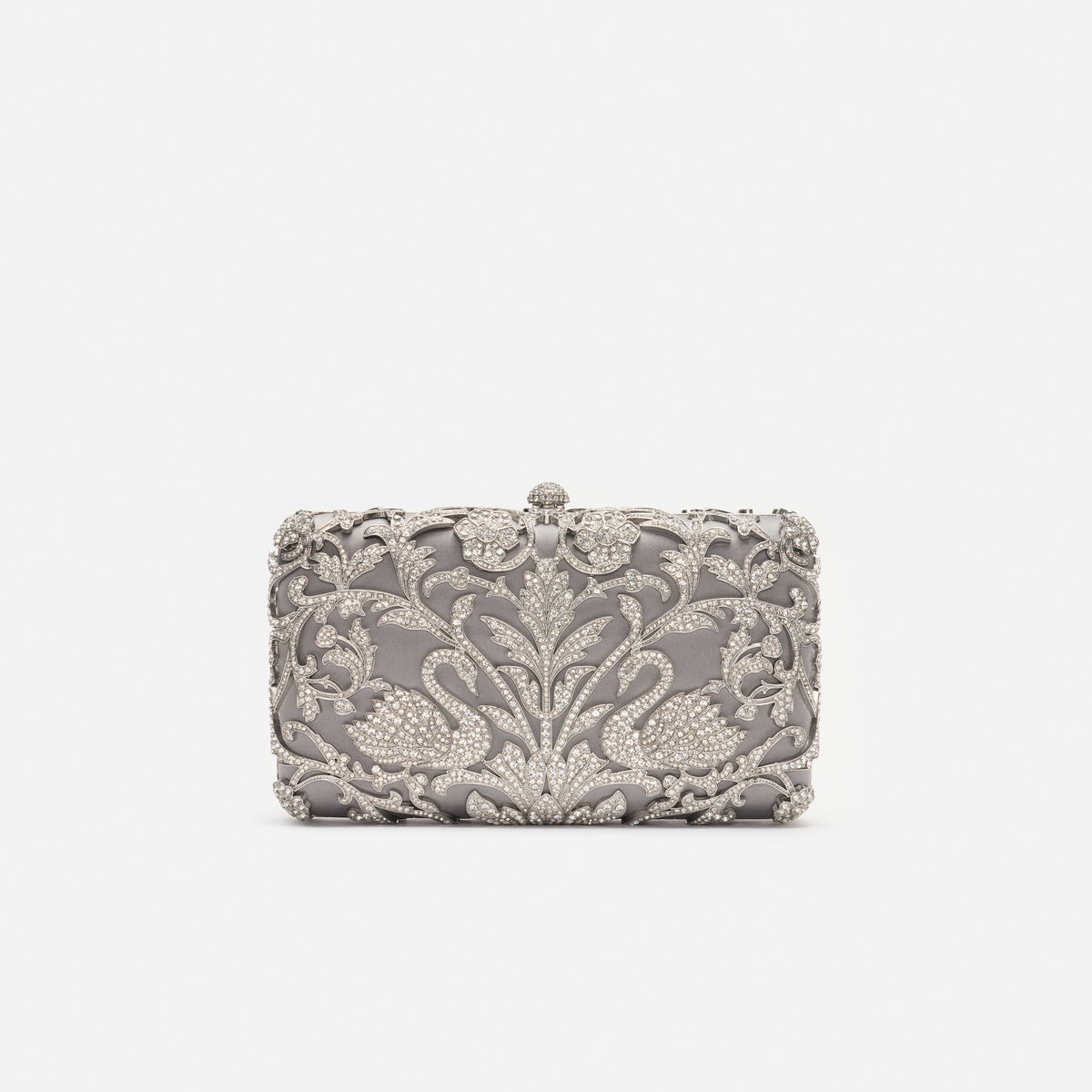 Silver Crystal Swan Clutch Bag