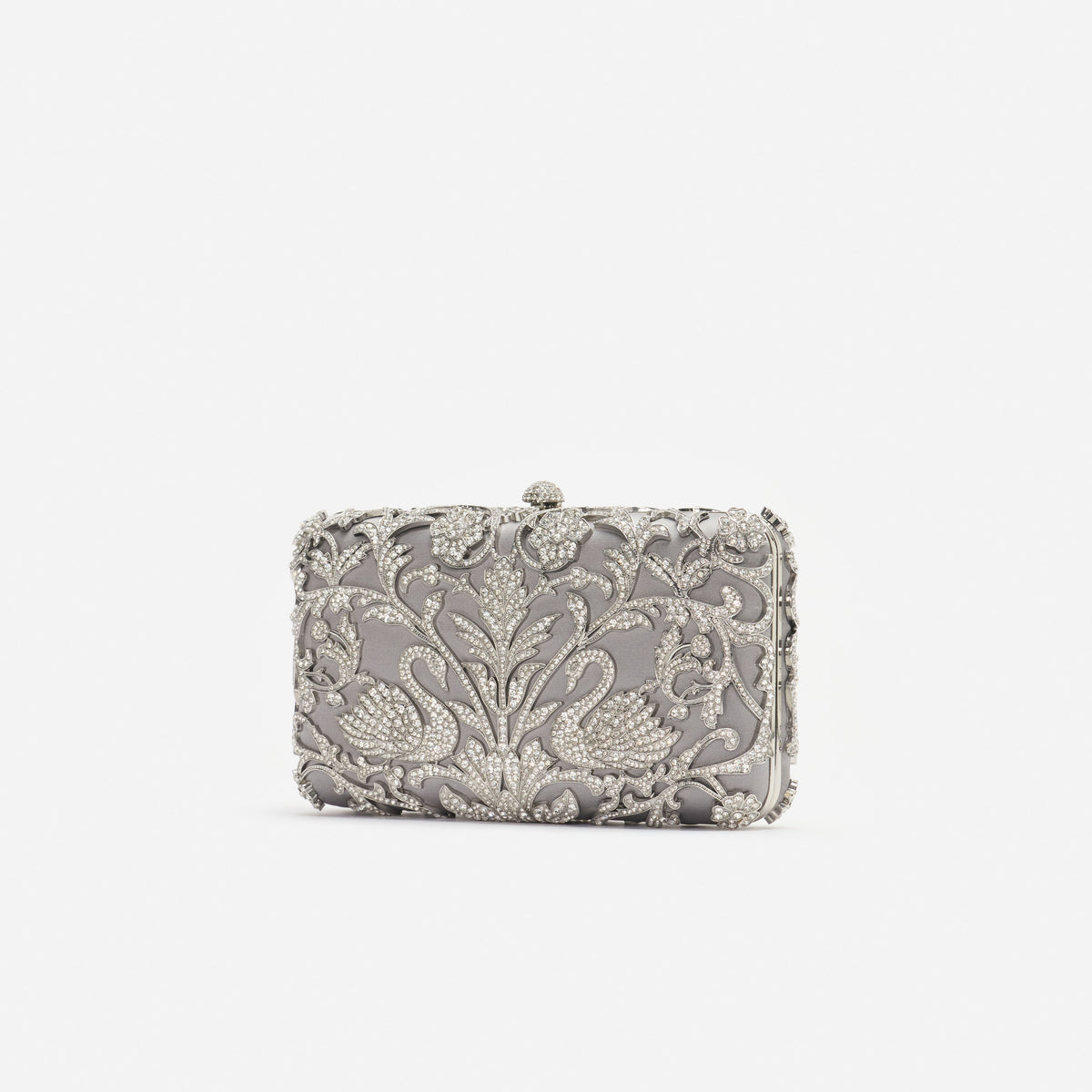 Silver Crystal Swan Clutch Bag