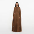 Brown Georgette Cape Maxi Dress