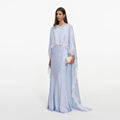 Blue Satin Lace Cape Maxi Dress