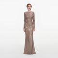 Tan Rhinestone Gathered Maxi Dress
