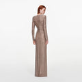 Tan Rhinestone Gathered Maxi Dress