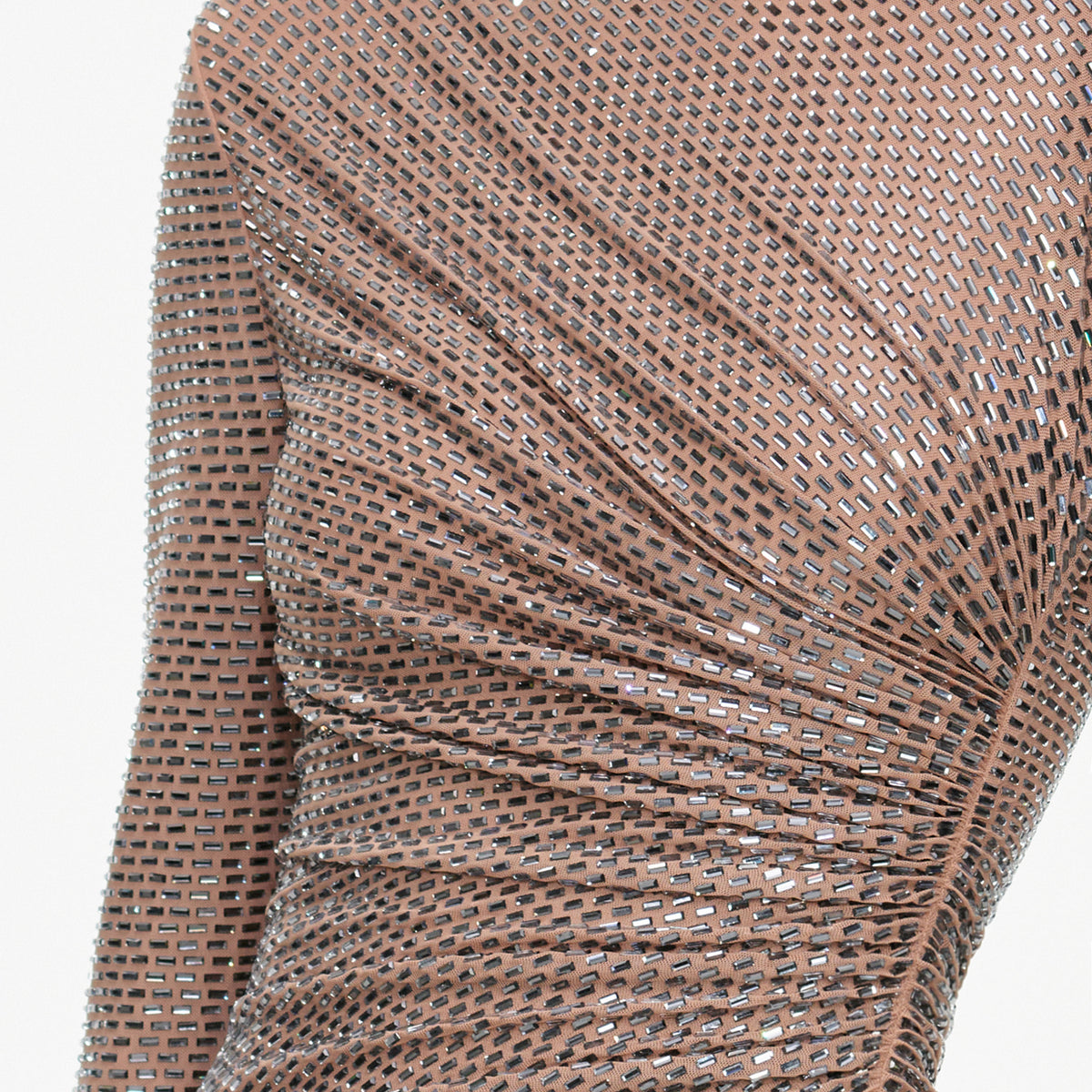 Tan Rhinestone Gathered Maxi Dress