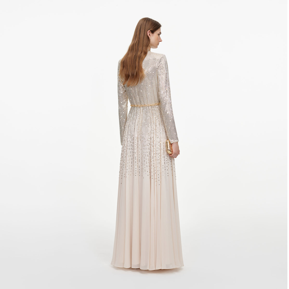 Champagne Ombre Rhinestone Twist Maxi Dress
