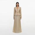 Gold Boucle Pleated Maxi Dress