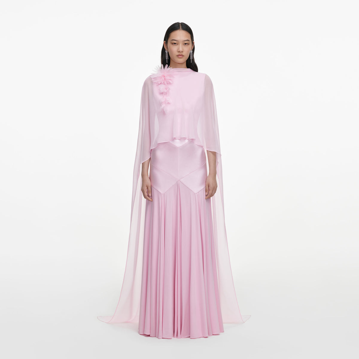 Pink Satin Jersey Cape Maxi Dress