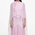 Pink Satin Jersey Cape Maxi Dress