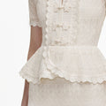 Cream Pointelle Knit Wrap Peplum Midi Dress