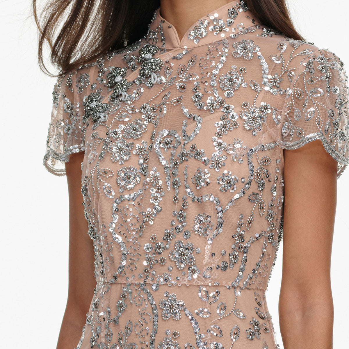 Silver Sequin Embellished Midi Dress