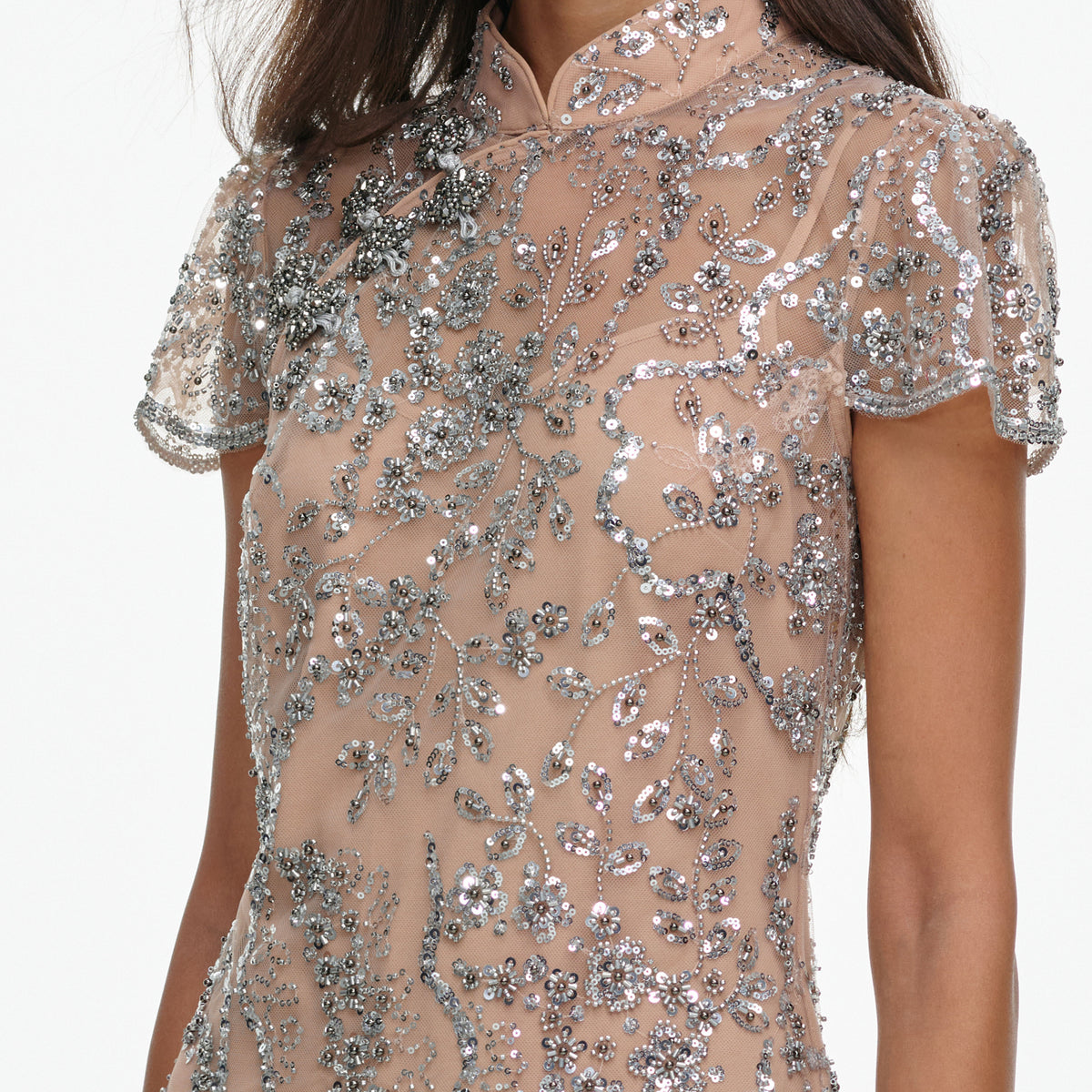 Silver Sequin Embellished Mini Dress