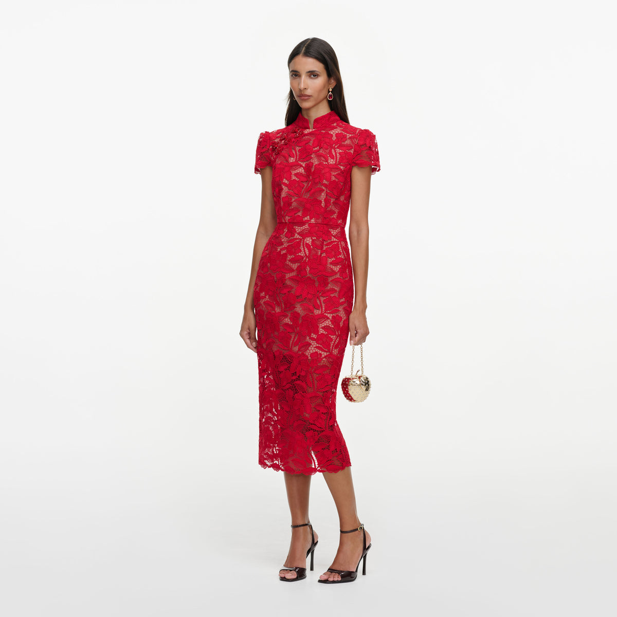 Red Lace Midi Dress