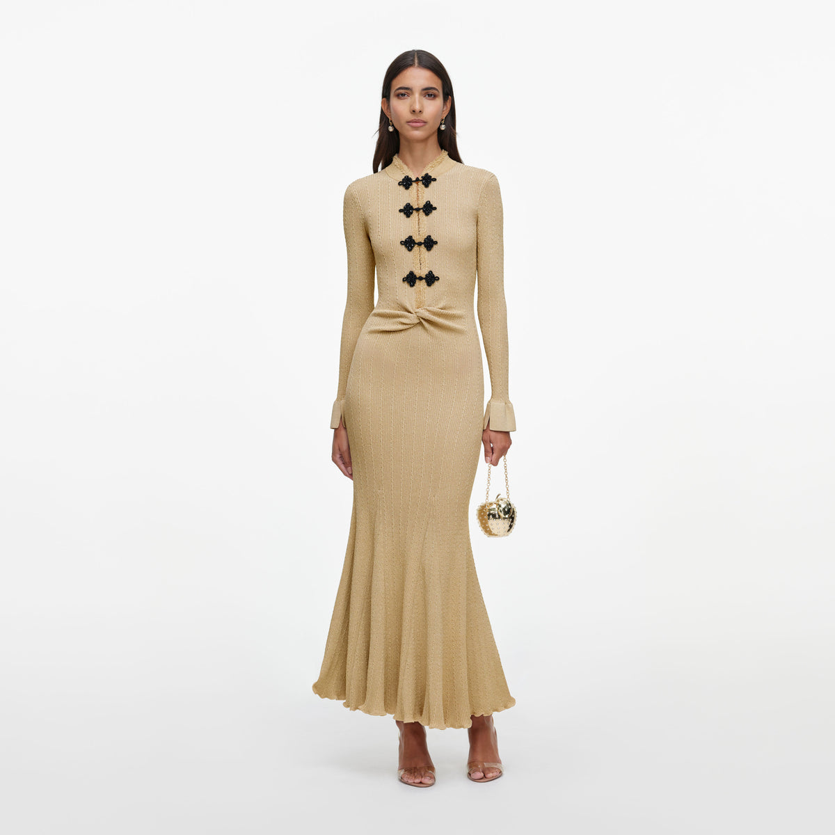Gold Metallic Knit Midi Dress