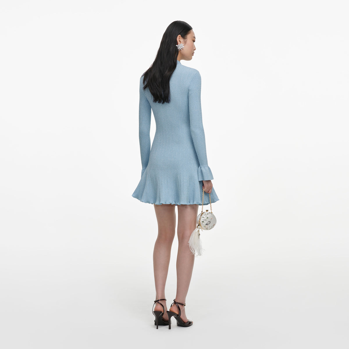 Blue Metallic Knit Mini Dress