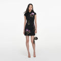 Black Jacquard Sequin Embroidered Mini Dress