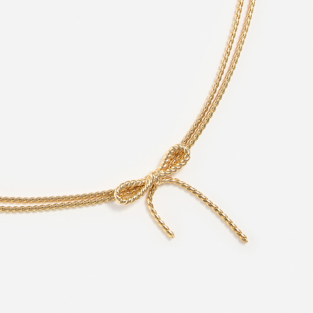 Gold Textured Bow Necklace