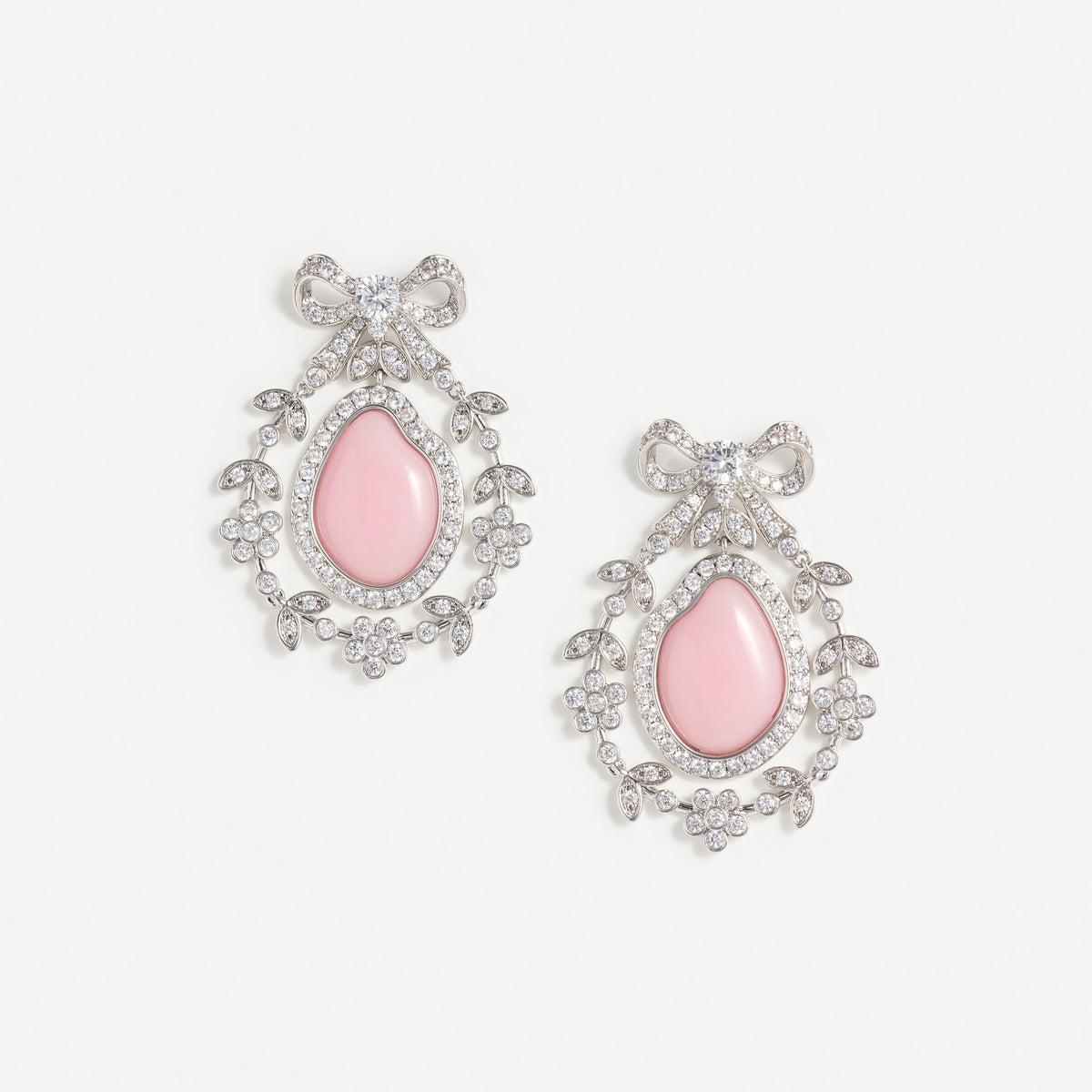 Pink Crystal Bow Droplet Earrings