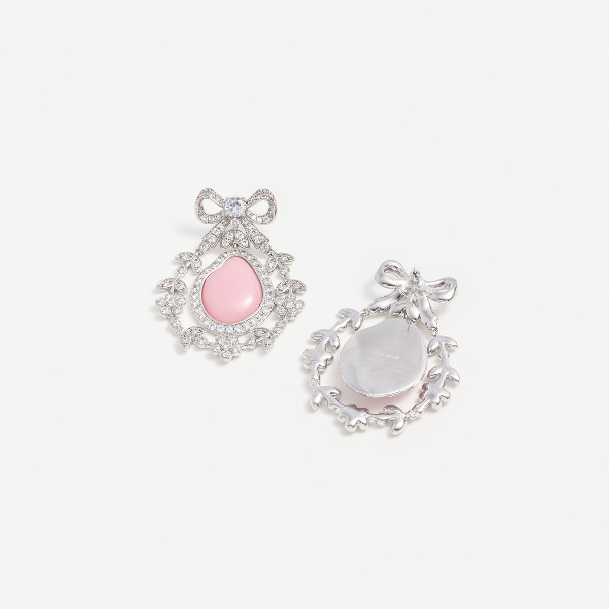 Pink Crystal Bow Droplet Earrings