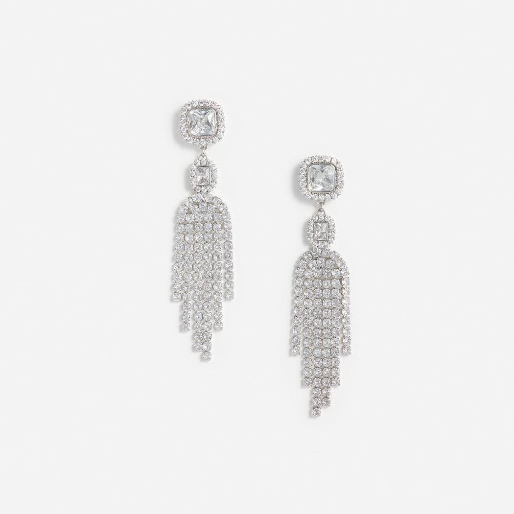 Silver Crystal Multi Droplet Earrings