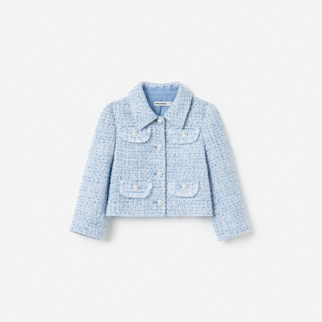 Blue Textured Boucle Jacket