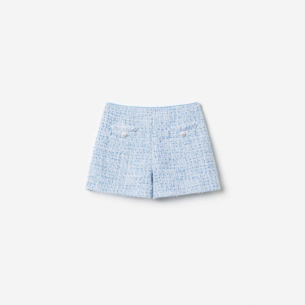 Blue Textured Boucle Shorts