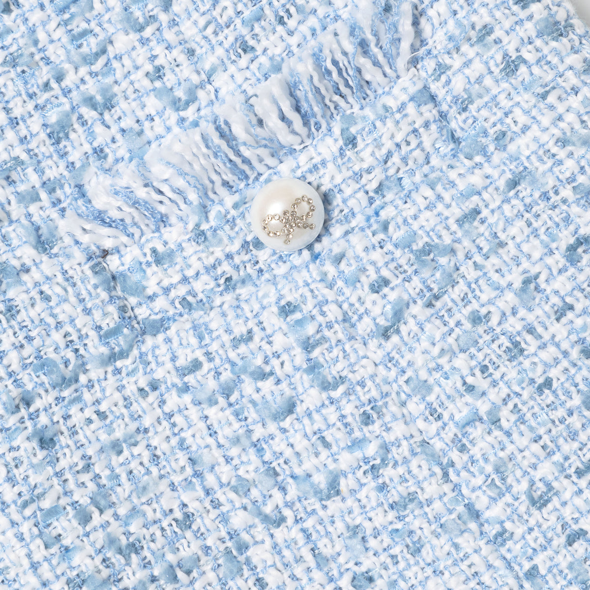 Blue Textured Boucle Shorts