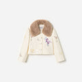 Cream Floral Jacquard Fur Collar Jacket
