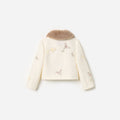 Cream Floral Jacquard Fur Collar Jacket