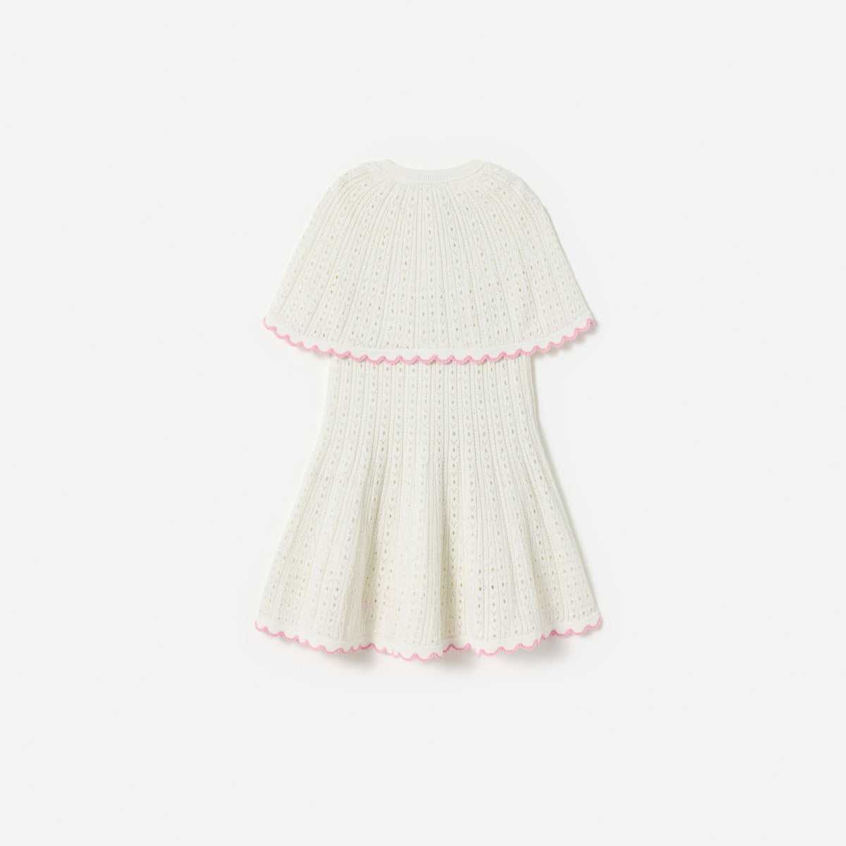 White Pointelle Knit Bow Cape Dress