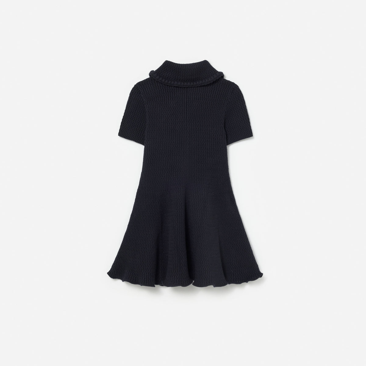 Navy Viscose Knit Bow Collar Dress