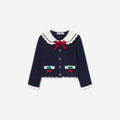 Navy Pointelle Knit Cherry Cardigan