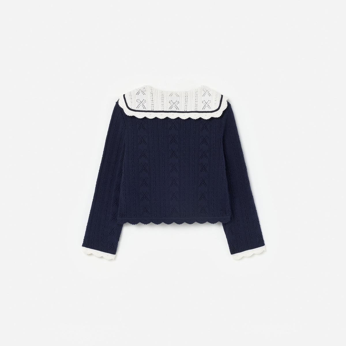 Navy Pointelle Knit Cherry Cardigan