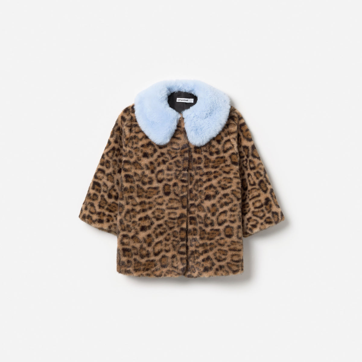 Brown Printed Contrast Collar Fur Coat