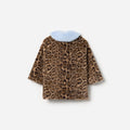 Brown Printed Contrast Collar Fur Coat