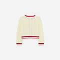Cream Pointelle Knit Stripe Cherry Cardigan