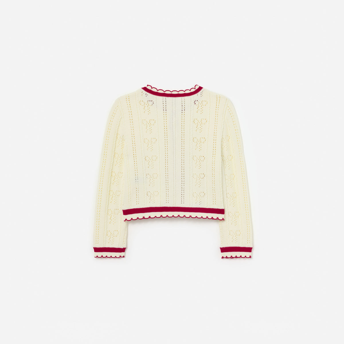 Cream Pointelle Knit Stripe Cherry Cardigan