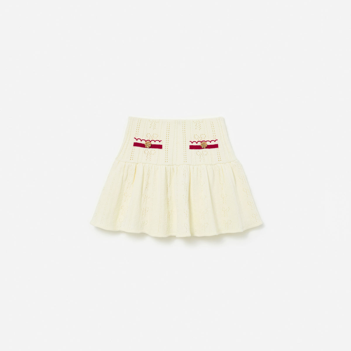 Cream Pointelle Knit Stripe Skirt