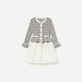 Cream Striped Ribbed Knit Mini Dress