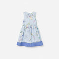 Blue Floral Printed Sleeveless Ramie Dress