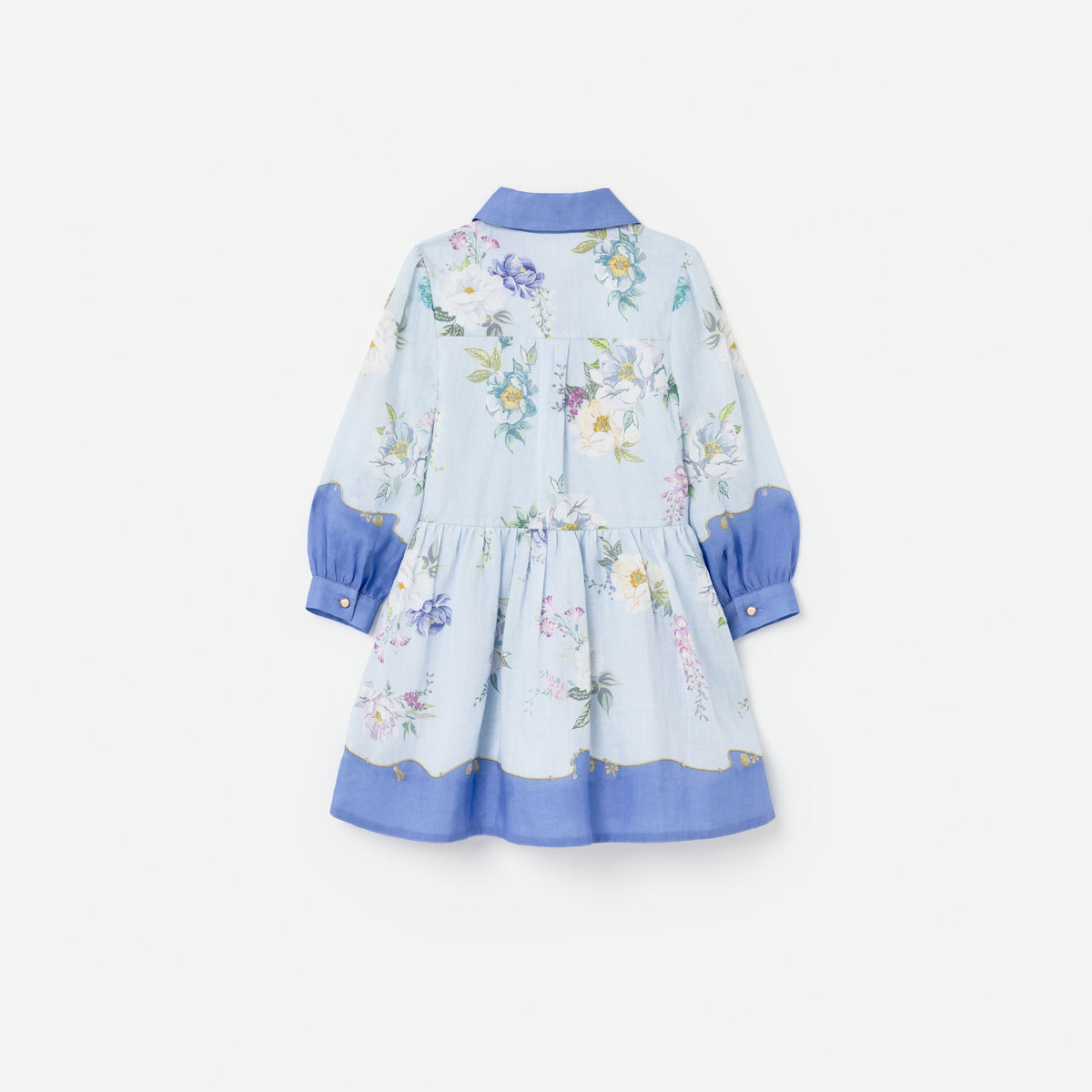 Blue Floral Printed Ramie Dress