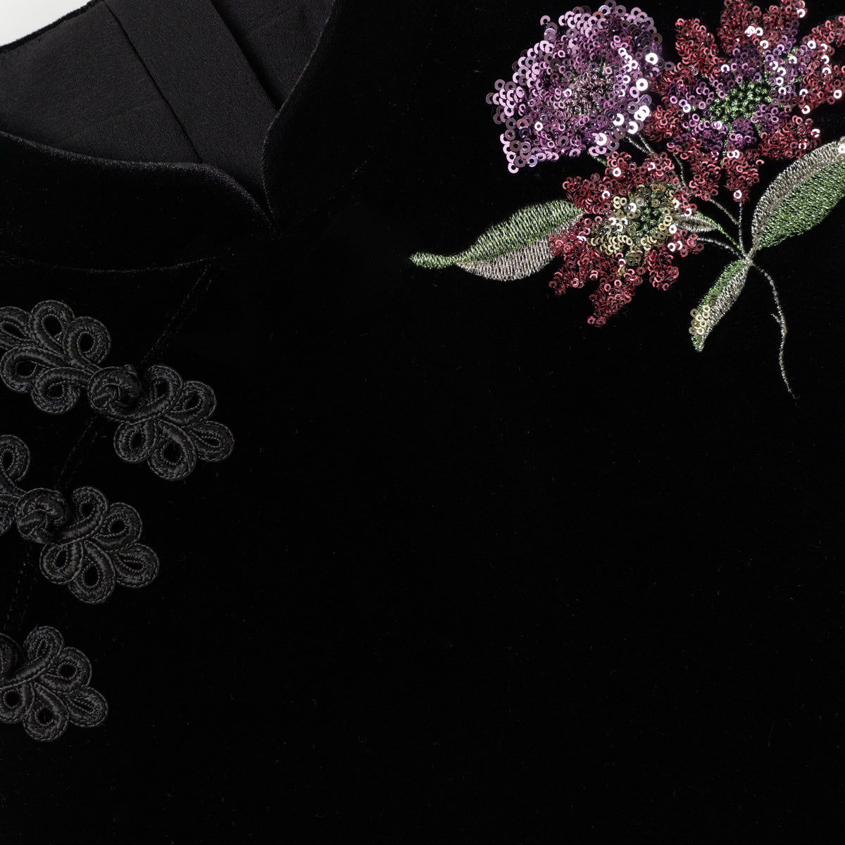 Black Velvet Flower Embellished Dress