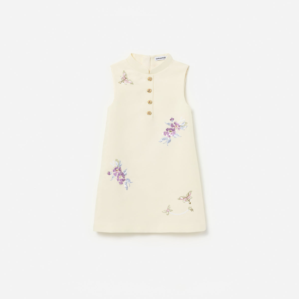 Cream Floral Jacquard Sleeveless Dress