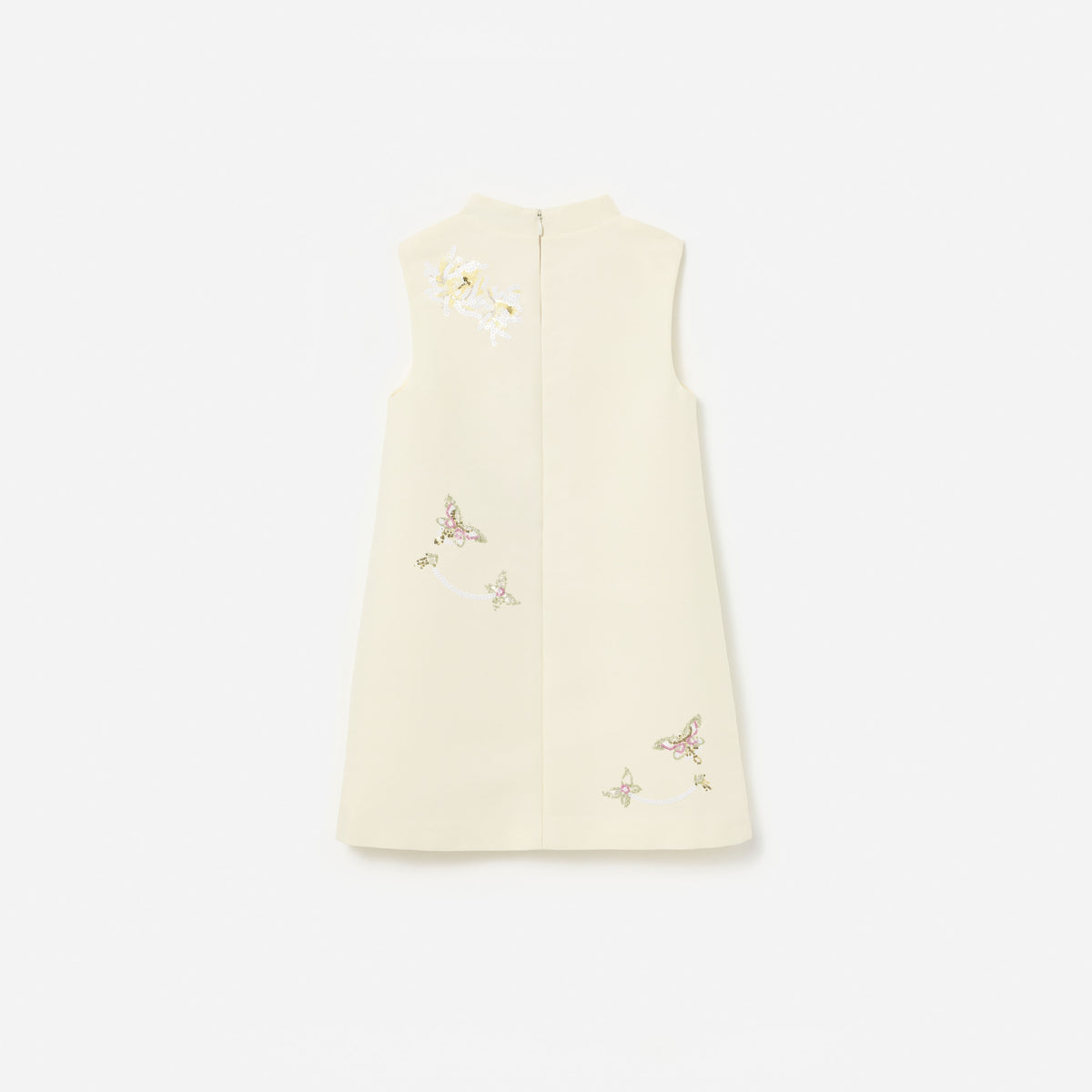 Cream Floral Jacquard Sleeveless Dress