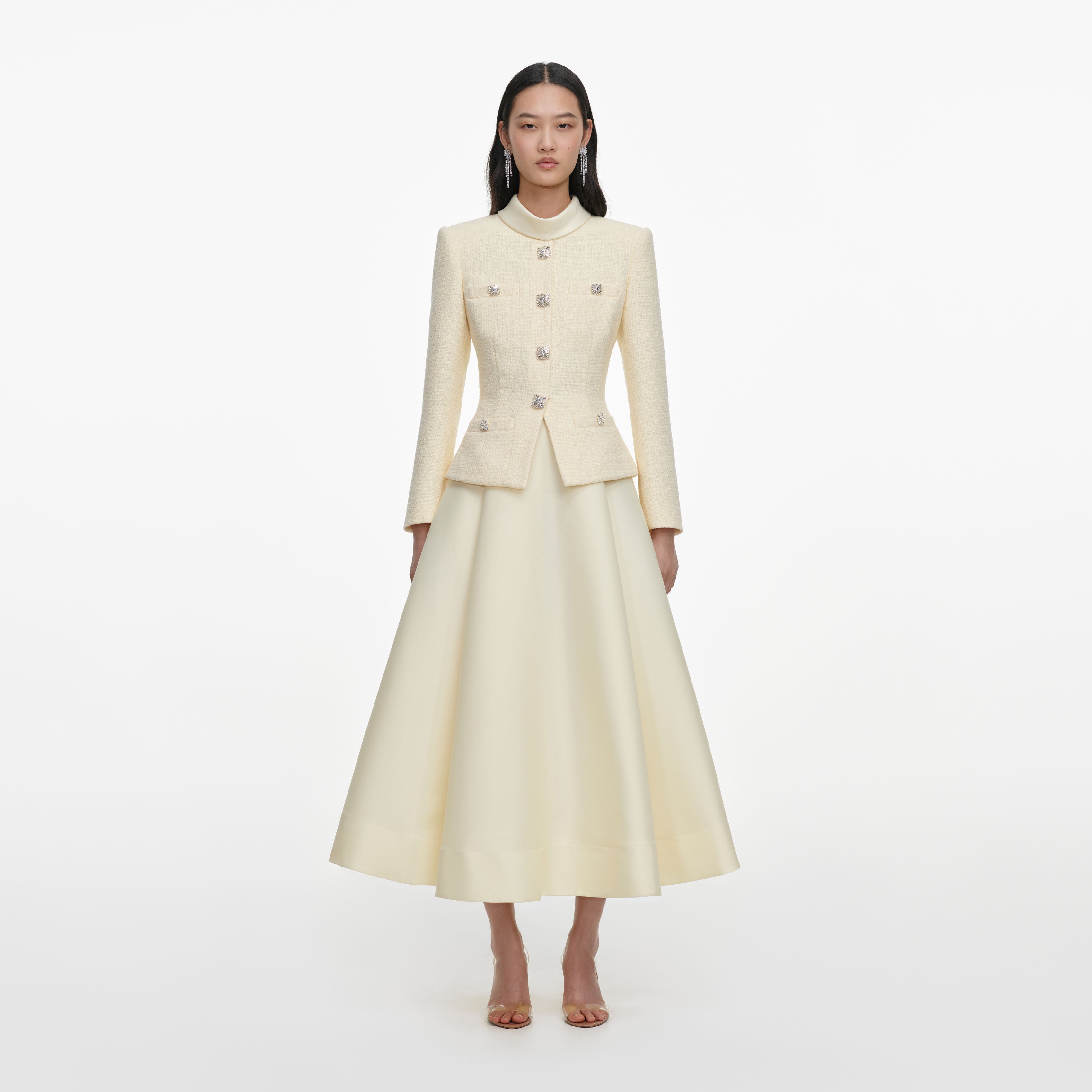 Yellow Boucle And Taffeta Midi Dress